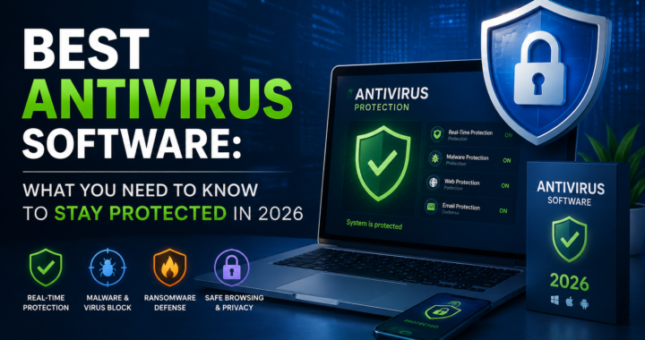 "Best antivirus software guide for 2026 featuring real-time protection, malware detection, ransomware defense, and cybersecurity tools."