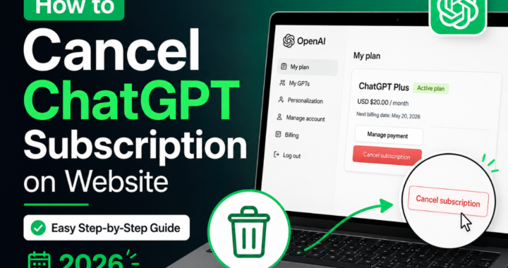 User following step-by-step instructions to cancel ChatGPT subscription on website using account settings dashboard.