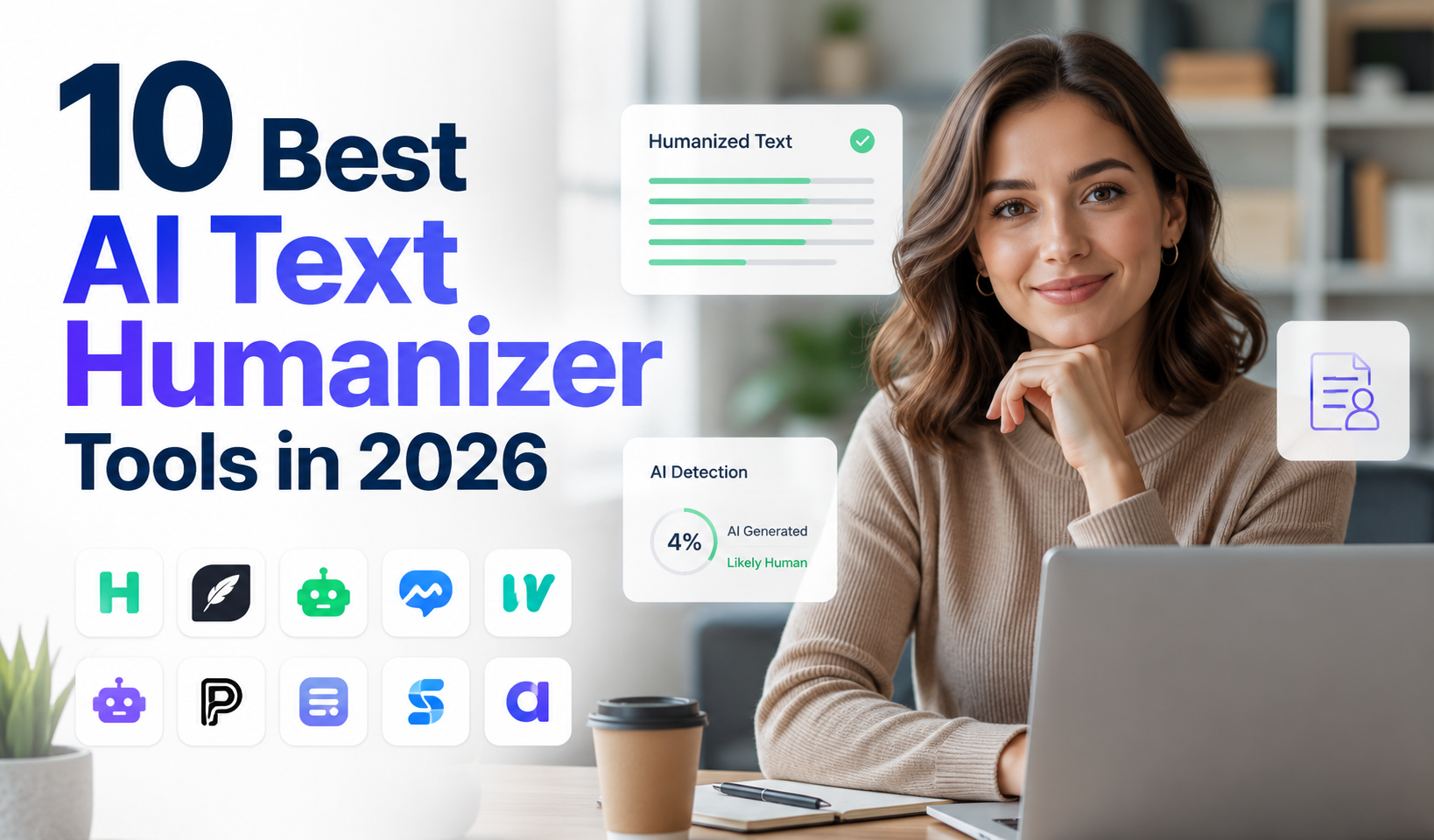Illustration showcasing the 10 best AI text humanizer tools in 2026 for making AI-generated content sound natural