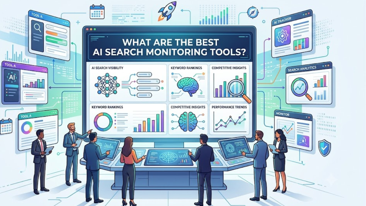 Dashboard view of the best ai search monitoring tools comparing brand visibility