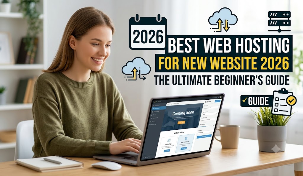 Best web hosting for new website 2026 displayed on a modern laptop screen.