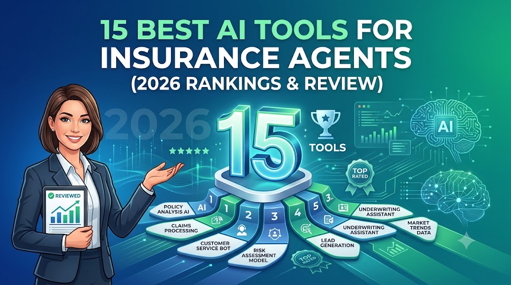 Insurance agent using AI-powered CRM dashboard," "Conceptual diagram of AI claims processing workflow